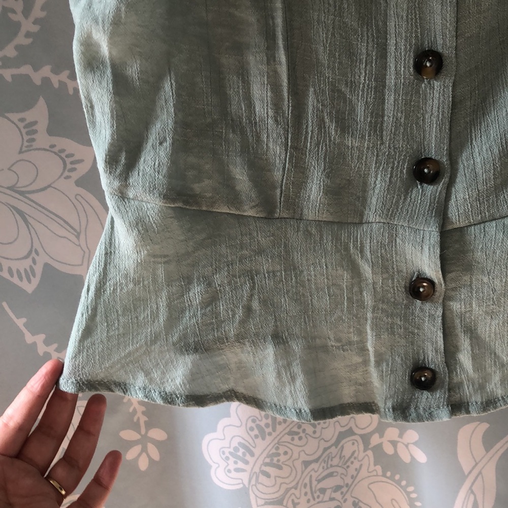 Lily White seafoam mint green top flounced sleeves peplum V-neck vintage feel - Picture 3 of 10